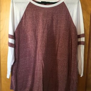 Boutique Baseball style burgundy heathered top
